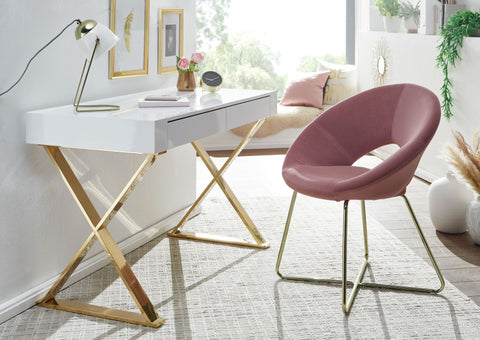 Rootz Schreibtisch – Goldene Metallbeine – Computertisch im modernen Design – Bürotisch mit Schubladen – Holz Hochglanzweiß – 118 x 76 x 57 cm 