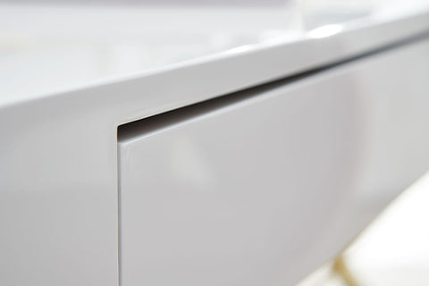 Rootz Schreibtisch – Goldene Metallbeine – Computertisch im modernen Design – Bürotisch mit Schubladen – Holz Hochglanzweiß – 118 x 76 x 57 cm 