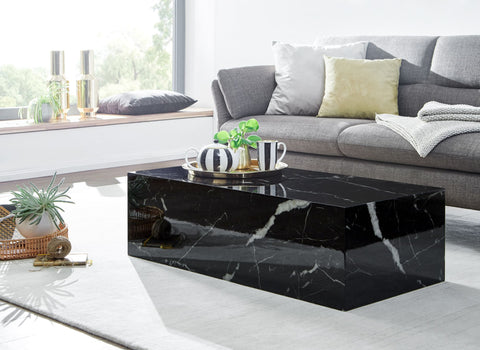 Rootz Couchtisch in schwarzer Marmoroptik – rechteckiges Design für Wohnzimmer – würfelförmiger Lounge-Beistelltisch – 100 x 30 x 50 cm