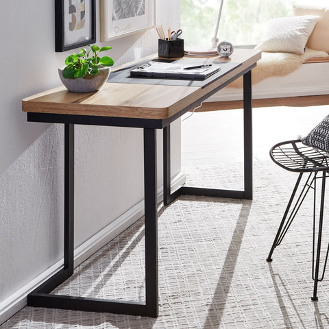 Rootz Zwart Bureau - Hout en Metaal - Breed ontwerp voor thuiskantoor - Moderne laptoptafel - 140x76x55 cm