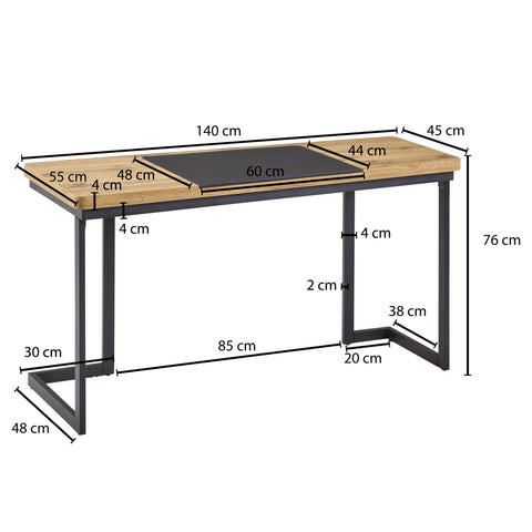 Rootz Zwart Bureau - Hout en Metaal - Breed ontwerp voor thuiskantoor - Moderne laptoptafel - 140x76x55 cm