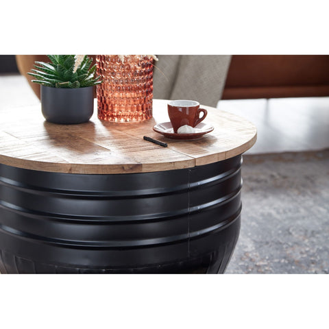Rootz Couchtisch - Stauraum - Couchtisch - Beistelltisch - Rund - Schwarz - Braun - Mangoholz - Metall - 60 x 60 x 41 cm