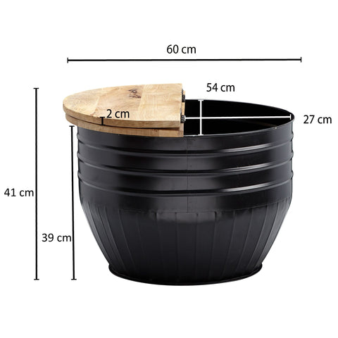 Rootz Couchtisch - Stauraum - Couchtisch - Beistelltisch - Rund - Schwarz - Braun - Mangoholz - Metall - 60 x 60 x 41 cm