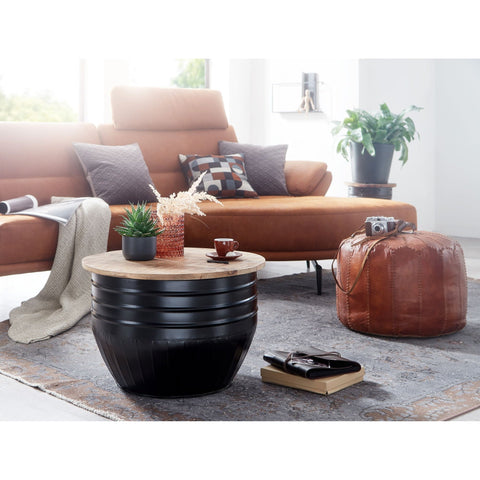 Rootz Couchtisch - Stauraum - Couchtisch - Beistelltisch - Rund - Schwarz - Braun - Mangoholz - Metall - 60 x 60 x 41 cm
