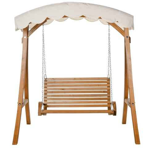 Rootz Garden Swing - 2-seater Swing - Larch Wood - Natural/White - 170 x 135 x 170 cm