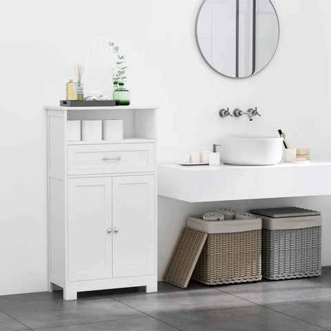 Rootz Bathroom Cabinet - Bathroom Vanity Unit - 1 Shelf And 1 Drawer - Water Resistant - White - 60cm x 30cm x 108.8cm
