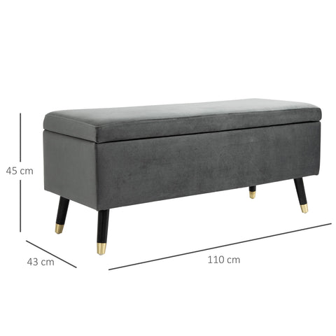 Rootz Hocker - Stool - Shoe bench - Storage box - Rubber wood - Anthracite - Gray - Fabric - 110 x 43 x 45 cm
