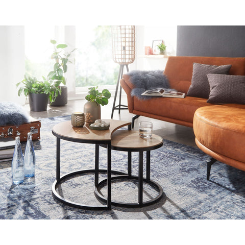 Rootz Coffee Tables - Set Of 2 - Coffee Tables - Round Tables - Brown - Black - Solid Mango Wood - Metal