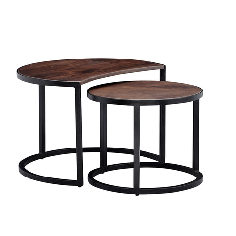 Rootz Coffee Tables - Set Of 2 - Coffee Tables - Round Tables - Brown - Black - Solid Mango Wood - Metal