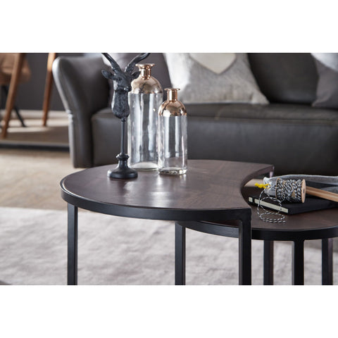 Rootz Coffee Tables - Set Of 2 - Coffee Tables - Round Tables - Brown - Black - Solid Mango Wood - Metal