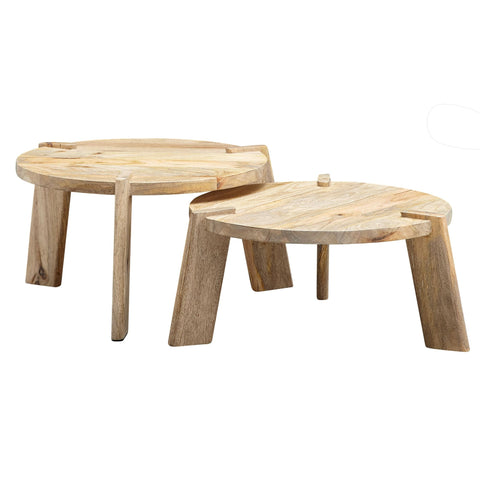 Rootz Wohnzimmertische – Runder Beistelltisch – 2-teiliges Tischset-Couchtisch-Set – Helles Mango-Massivholz 
