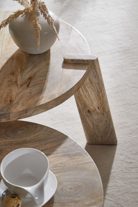 Rootz Wohnzimmertische – Runder Beistelltisch – 2-teiliges Tischset-Couchtisch-Set – Helles Mango-Massivholz 