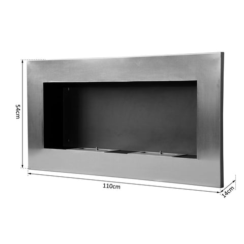 Rootz Wall fireplace - Decorative fireplace - Bio Ethanol - Stainless Steel - 110 x 14 x 54 cm - Silver