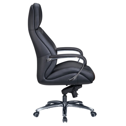 Rootz Executive Chair - Black Leather Designer - Office Chair Cover - Up to 120kg - XXL Design - Height-Adjustable - Ergonomic Swivel Chair with Armrests & High Backrest - Rocker Function