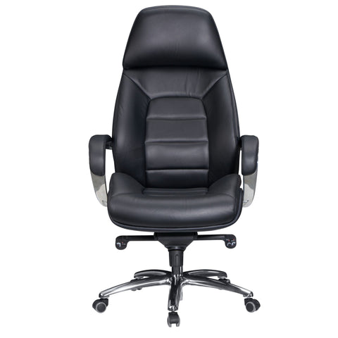 Rootz Executive Chair - Black Leather Designer - Office Chair Cover - Up to 120kg - XXL Design - Height-Adjustable - Ergonomic Swivel Chair with Armrests & High Backrest - Rocker Function