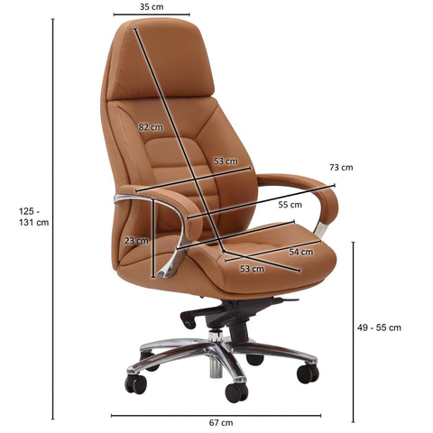 Rootz  Executive Chair - Caramel Leather Designer - Office Chair Cover - Up to 120kg - XXL Design - Height-Adjustable - Ergonomic Swivel Chair with Armrests & High Backrest - Rocker Function