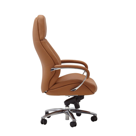 Rootz  Executive Chair - Caramel Leather Designer - Office Chair Cover - Up to 120kg - XXL Design - Height-Adjustable - Ergonomic Swivel Chair with Armrests & High Backrest - Rocker Function