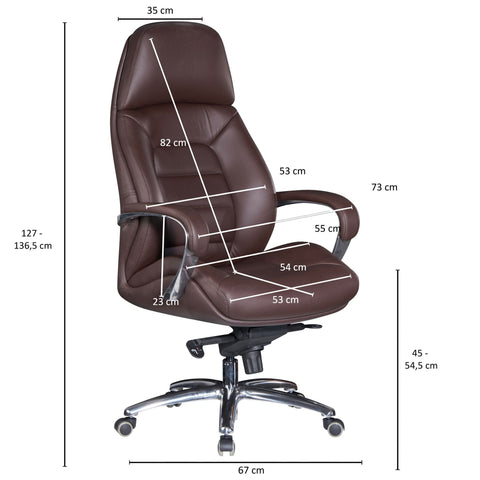 Rootz Executive Chair - Office Chair Cover - Brown Leather Designer - Up to 120kg - XXL Design - Height-Adjustable - Ergonomic Swivel Chair with Armrests & High Backrest - Rocker Function