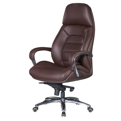 Rootz Executive Chair - Office Chair Cover - Brown Leather Designer - Up to 120kg - XXL Design - Height-Adjustable - Ergonomic Swivel Chair with Armrests & High Backrest - Rocker Function