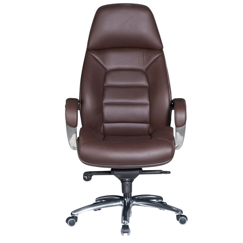 Rootz Executive Chair - Office Chair Cover - Brown Leather Designer - Up to 120kg - XXL Design - Height-Adjustable - Ergonomic Swivel Chair with Armrests & High Backrest - Rocker Function