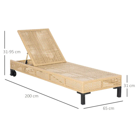 Rootz Gartenliege – Loungesessel – Sonnenliege – Balkonliege – PE Rattan – Polyester – Natur + Beige – 65 x 200 x 31 cm