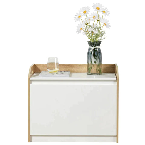 Rootz Bench - Opbergbank - Bank Met Opbergruimte - 2-in-1 Borstbank - Slaapkamer - Woonkamer - Wit/Natuur - 62.4B x 40D x 51.5H cm