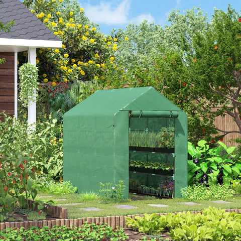 Rootz Greenhouse - 2 Tier Greenhouse - Buitentuin Met Roldeur - Groen - 214 cm x 143 cm x 195 cm