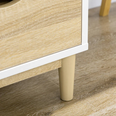 Rootz TV Bench With 4 Drawers - 2 Compartments - Cable Opening - Chipboard - Natural + White - 120 cm x 40 cm x 44.5 cm