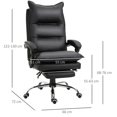 Rootz Bureaustoel - Bureaustoel - Draaistoel - Voetsteun - In hoogte verstelbaar - Kunstleer - Zwart - 66 x 72 x 122-130 cm
