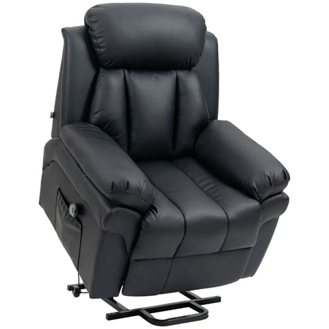 Rootz Relaxation Chair - Stand-up Aid - Including Footrest - Electric TV Chair - Side Pocket - Headrest - 1 Remote Control - Multi-layer Board - Faux Leather - Black - 93L x 96W x 105H cm
