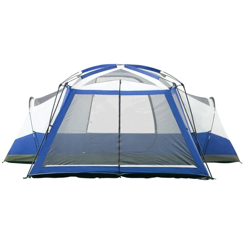 Rootz Camping Tent - 6-8 Persoons Tent - Familietent - Koepeltent - Met Voorkamer - 2 Ramen - Polyester/Glasvezel/Staal - Blauw/Groen/Grijs - 518 x 487 x 237 cm