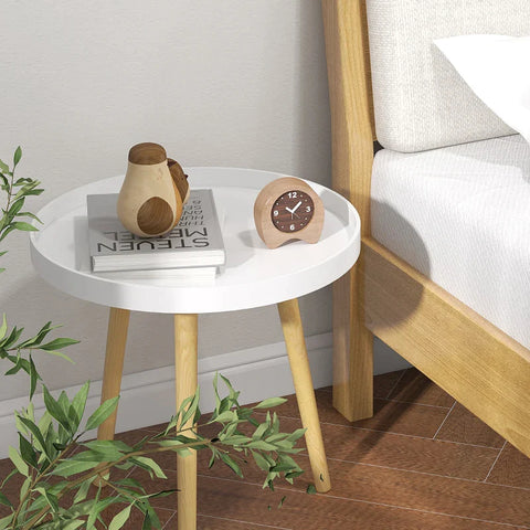 Rootz Side Table - Scandi Design - Coffee Table -  Living Room - Bedside Table - Mdf Pinewood - White + Natural - Ø50 x 50Hcm
