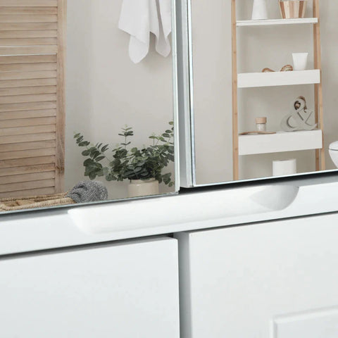 Rootz Mirror Cabinet - Bathroom Cabinet - Wall Cabinet - Bathroom Furniture - Multi-purpose Cabinet With Shelves - Glass - White - 55 x 17.5 x 60 cm