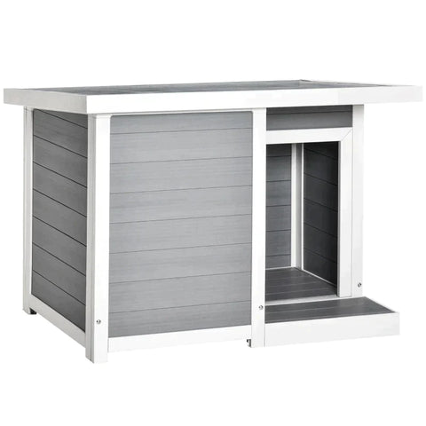 Rootz Hondenkennel - Houten Hondenhok - Hondenhok - Hondenkooi - Knaagdierhuis - WPC - Grijs/Wit - 102L x 70B x 73H cm