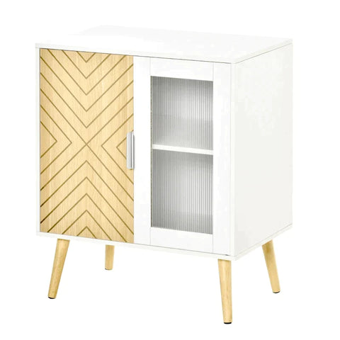 Rootz Bedside Table - Storage Cabinet - Adjustable Shelf  - Chipboard - Acrylic - White + Nature - 60 cm x 40 cm x 72.5 cm