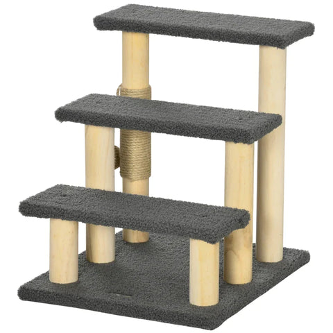 Rootz Scratching Post - Cat Tree - 3-layer Kitty Ladder - Cat Climbing Toy - Cat Tower - With Ball Toy - Grey - 45 x 40 x 48cm