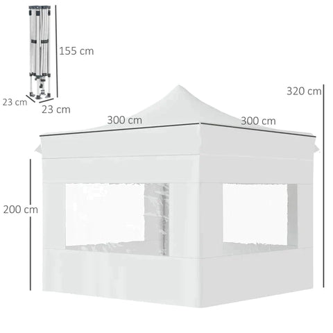 Rootz Gazebo - Garden Tent With Side Walls - Pop-up Tent - Waterproof Garden Gazebo - White - 300 x 300 x 320 cm