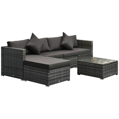 Rootz 6-piece Sofa Set - Corner Chairs - Single Armchairs - Stool - Coffee Table - PE Rattan - Freely Combinable - Grey - 68L x 68D x 64H cm