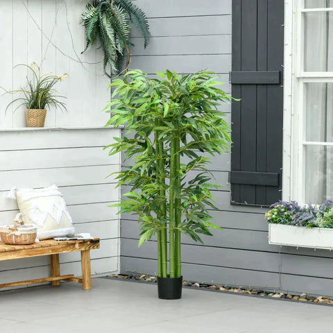Rootz Artificial Plants - Bamboo Artificial Plant - Indoor Plant - Office Plant - Plastic Pot For Indoors And Outdoors - Green + Black - Ø17 x 160H cm
