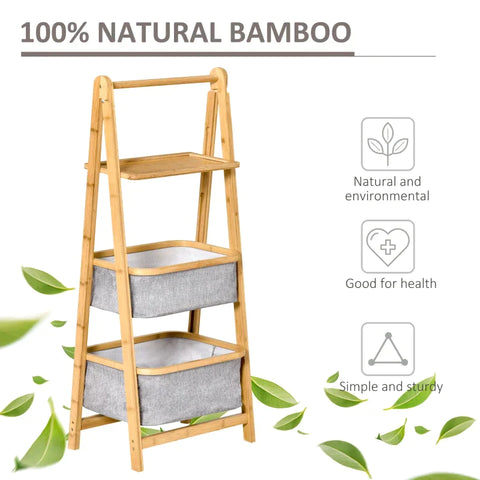 Rootz Shelf - Storage Shelf - 3-Tier Stand Shelf - Bamboo Storage Ladder - Natural