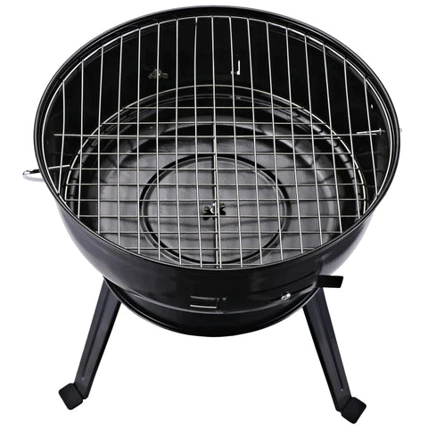 Rootz Charcoal Grill - Kettle Grill - Charcoal BBQ Grill - Windbreak Tripod Base - Camping - Picnic - Portable - Metal - Black - Ø36.5 x 54 cm