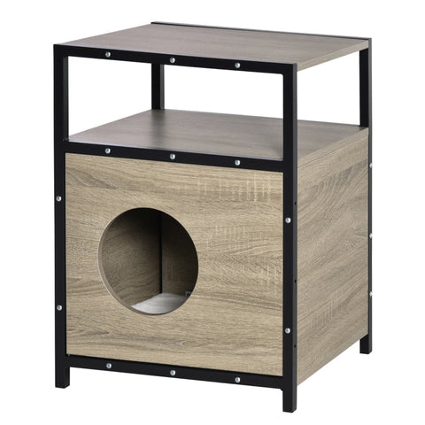 Rootz Cat House - Cat Cabinet - Cat Cave - Box Side Table - Wasbaar Kussen - Grijs - 48 x 40 x 64,5 cm