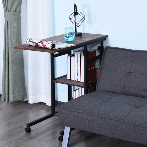 Rootz Side Table on Wheels - 4 Shelves - Height Adjustable - Coffee Table - E1 Chipboard - PP Plastic - Black - 80L x 40W x 72-82H cm