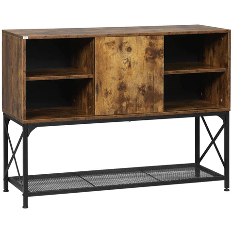 Rootz Sideboard In Industrial Design - 5 Shelves - 1 Cabinet - Buffet - Kitchen Cabinet - Black + Brown - 112cm x 40cm x 85cm