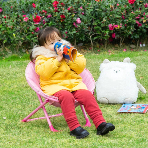 Rootz Moonchair - Children's Camping Chair - Baby Moon Chair - Kid's Folding Chair - Indoor And Outdoor - Easy To Carry For Toddler Girls Boys - Steel - Pink - Ø50 x 49H cm