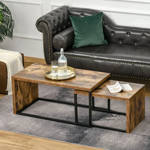 Rootz Coffee Tables - Nesting Tables - Side Tables - Black/Brown - 90x48x42 cm/59x42x36 cm
