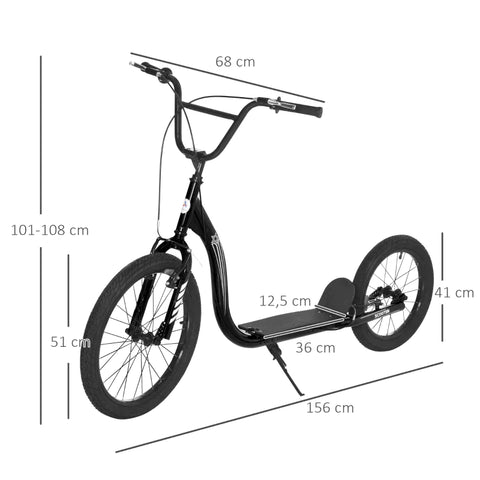 Rootz Children's Scooter - Scooter - Height-adjustable - City Scooter - Kickboard - With 16''/20'' Pneumatic Tires - Black - 156 x 68 x 101-108 cm