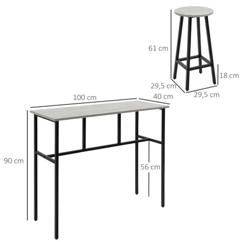 Rootz Industrial Bartisch-Set – 6-teilig – 2 Tische und 4 Barhocker – Grau + Schwarz – Spanplatte – Stahl – 100 L x 40 B x 90 H cm
