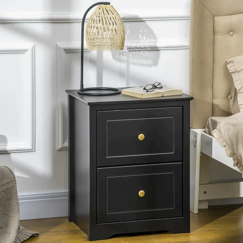 Rootz Nachttisch – Nachttisch mit 2 Schubladen – Schwarz – 48 x 40 x 61 cm