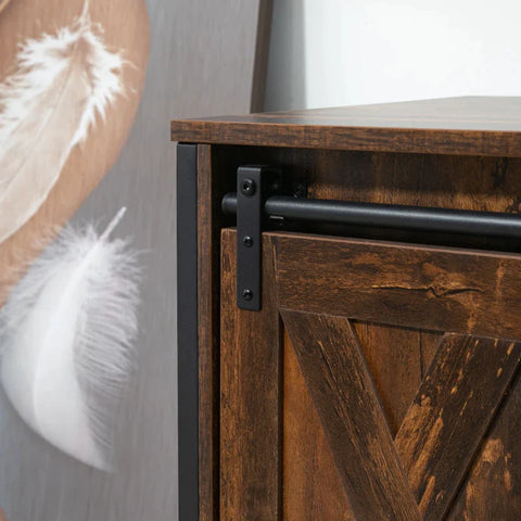 Rootz TV Bench - TV Cabinet With Sliding Doors - In Industrial Design - Chipboard - Brown + Black - 120 x 40 x 54cm